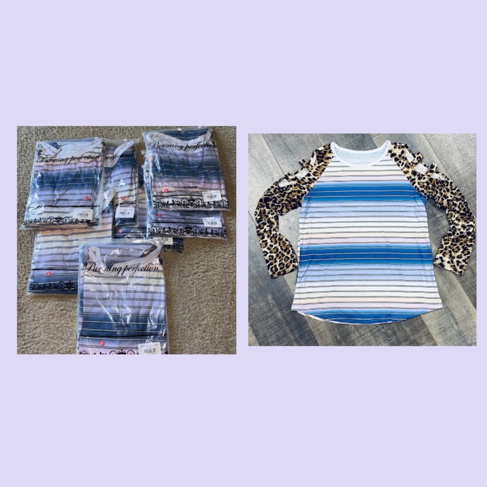 Striped and Leopard Quarter Sleeve Top Bundle